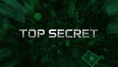 Top Secret Chrome Text Sliding Through Green Digital Tunnel with Streaming Binary Code