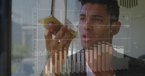 Businessperson Reviewing Digital Financial Charts on Smartphone