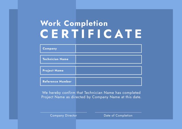 Blue Work Completion Certificate Template - Download Free Stock Templates Pikwizard.com