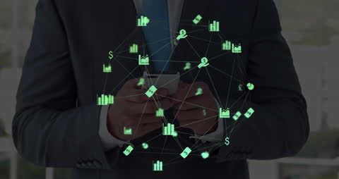 Businessman Interacting with Global Business Digital Network