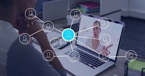 Virtual meeting network on laptop screen