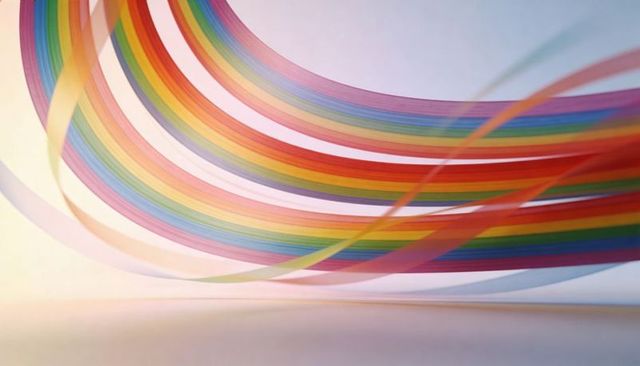 Flowing translucent rainbow ribbons overlapping abstract soft minimalist curved bands