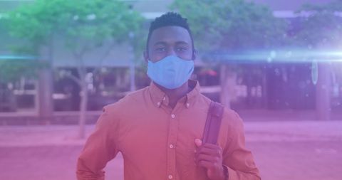 Man Wearing Mask with Urban Background Artistic Overlay