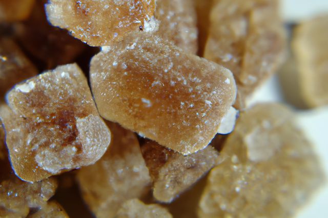 Close up of brown sugar on white background created using generative ai technology. Food, flavour and nutrition concept, digitally generated image.