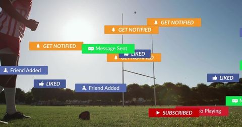 Teen Rugby Player on Field Overwhelmed by Social Media Notifications