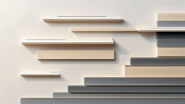 Floating shelves creating minimalist abstract layered wall art