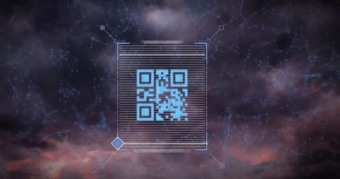 Digital barcode and data network against stormy sky