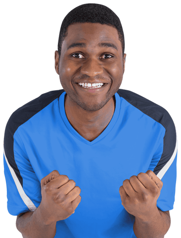 Enthusiastic Football Fan Cheering in Blue Jersey, Transparent Background