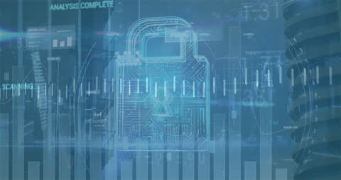 Digital Security Concept with Data and Padlock Overlay