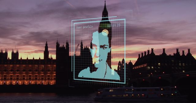 Biometric Data Interface Over London Skyline at Sunset - Download Free Stock Images Pikwizard.com