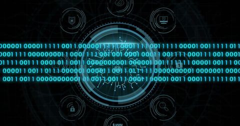Digital Security Icons with Scanning Binary Code Overlay - Download Free Stock Images Pikwizard.com