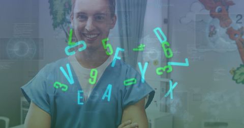 Medical professional engaging with advanced digital data overlay