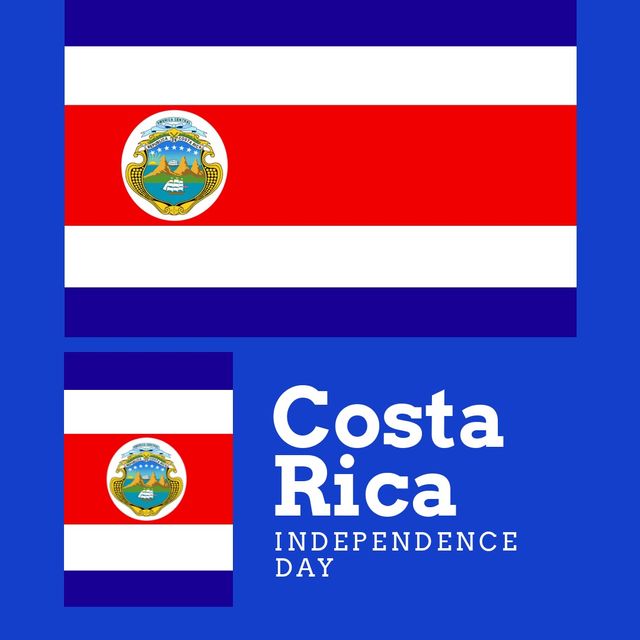 Costa rica independence day text banner and costa rica flag icon against blue background. Costa rica independence awareness and celebration concept