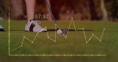 Golfer Analyzing Putting Technique with Performance Data Overlay