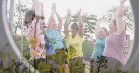 Group of women celebrating outdoor exercise achievement