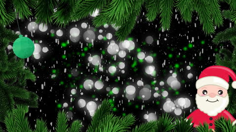 Festive Christmas Scene with Falling Snow and Jolly Santa Claus