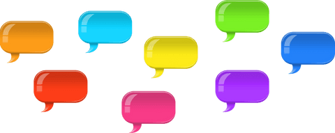 Colorful transparent speech bubbles on clear background