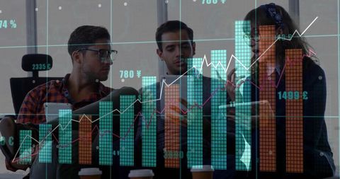 Team Collaboration Analyzing Financial Data in Modern Office