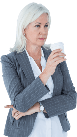 Confident Businesswoman Holding Coffee Cup Transparent Background