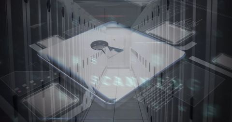 Digital security lock concept with data center background