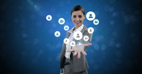Businesswoman Interacting with Virtual Social Network Interface