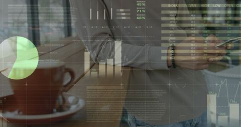 Tech-savvy businessman checks digital data analytics over smartphone, perfect for depicting technology-driven decision-making in finance or business environments. Suitable for articles on global connections, innovation, and the impact of digital transformation on industries.