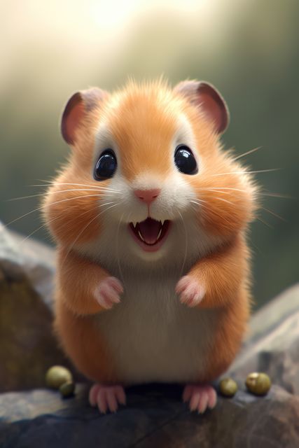 Close up of cute hamster on grey background, created using generative ai technology. Pet, animal and rodent concept digitally generated image.