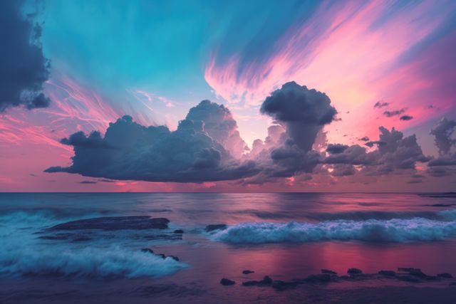 Colorful Sunset Over Dramatic Ocean Waves and Clouds - Download Free Stock Images Pikwizard.com