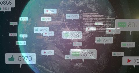 Rotating Earth with Floating Social Media Bubbles and Data Overlays for Global Analytics