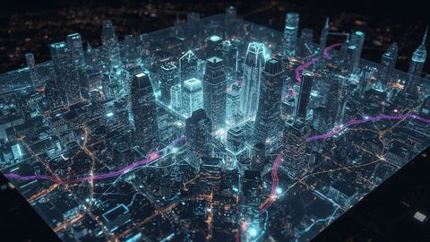 Futuristic Holographic Cityscape with Neon Skyscrapers