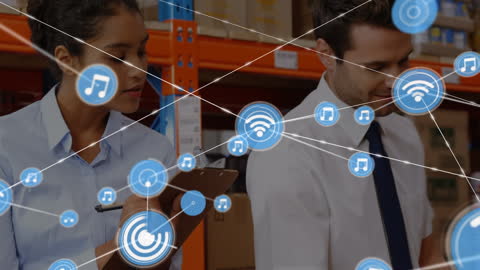 Diverse Warehouse Team Networked in Digital Interface