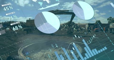 data overlay on industrial scrap yard with recycling insights - Download Free Stock Images Pikwizard.com