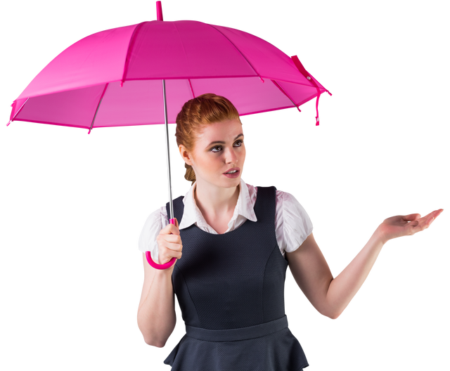 Transparent Redhead Businesswoman Holding Pink Umbrella While Gesturing - Download Free Stock Videos Pikwizard.com