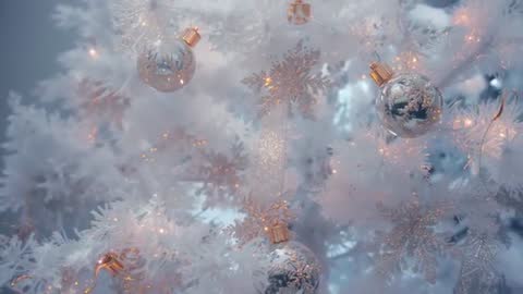 Sparkling Frosted Tree with Silver Baubles Creating Festive Atmosphere