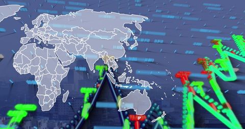 Futuristic Financial Data Overlay on Global Map and Cityscape - Download Free Stock Images Pikwizard.com