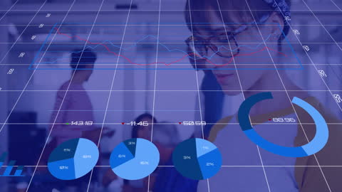 Businesswoman Analyzing Digital Data with Interactive Charts