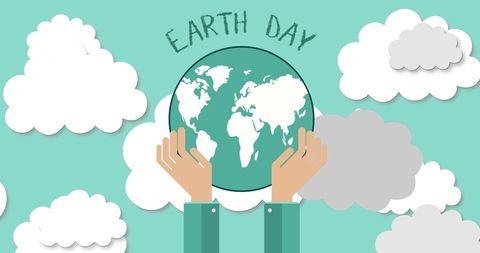 Earth Day Concept with Clouds and Globe Illustration