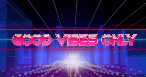Retro Futuristic Good Vibes Only Neon Banner