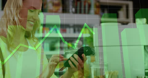 Woman Using Credit Card with Data Visual Overlay in Retail Setting