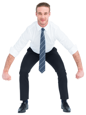 Goal-oriented businessman bends for futuristic ideas