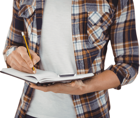 midsection of person writing in journal with pencil against transparent background - Download Free Stock Videos Pikwizard.com