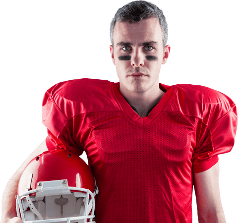 Serious American Football Player Holding Helmet Transparent Background