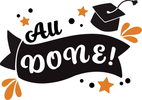 Graduation success graphic with celebratory elements on transparent background