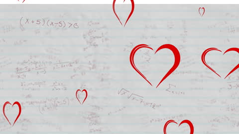 Hearts and Mathematical Equations on Lined Paper Background