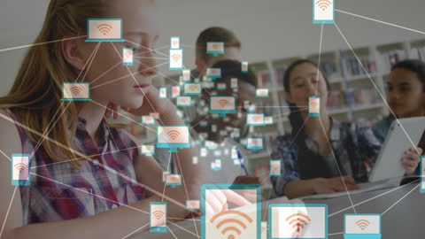 Students Connected through Digital Networks in Modern Classroom