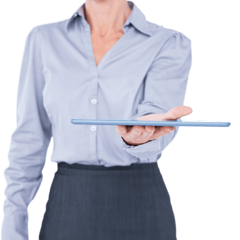 Professional Businesswoman Offering Tablet Transparent Background