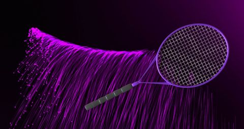 Tennis Racket with Dynamic Purple Light Streaks