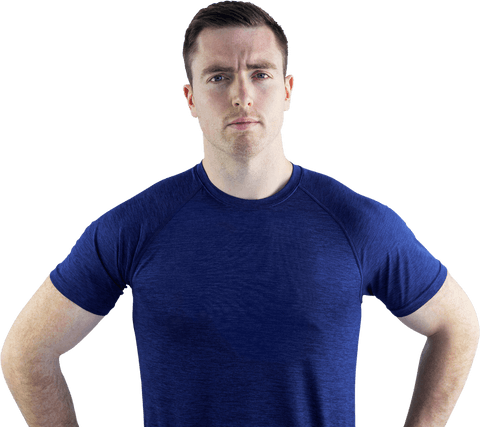 Confident man in blue shirt on transparent background