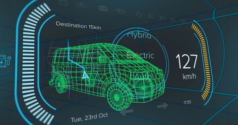 Augmented Reality Dashboard with Neon Green Wireframe Van
