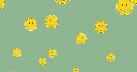 Floating smiley emoji pattern on green background